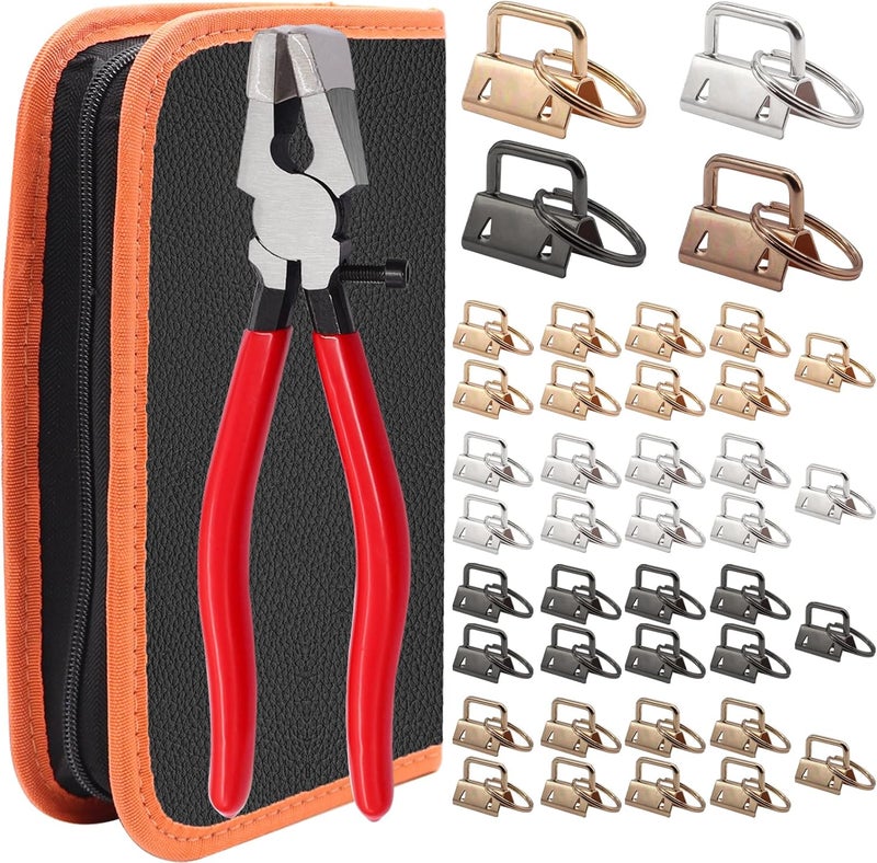 weideer 40 Sets Key Fob Hardware with Key Fob Plier Tools Bag, Glass Running Pliers for Wristlet Key Fobs/Key Lanyard/Key Chain Hardware Install - Image 1